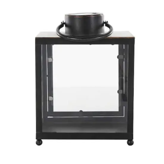 11" Black Metal Modern Candle Lantern {5}