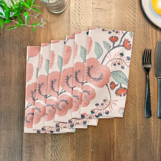 Pink Navy Floral 10" x 10" Cotton Twill Napkin {4}