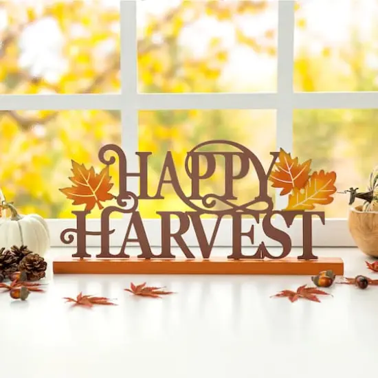 Glitzhome&reg; 18" Wood & Metal Happy Harvest Table D&eacute;cor {3}