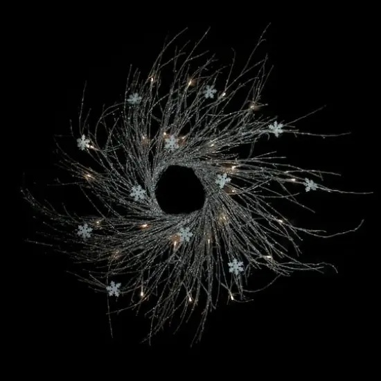 42" Pre-lit LED Champagne Gold Glittered Twig Artificial Christmas Wreath {1}