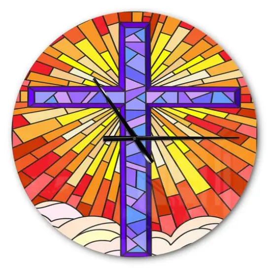 Designart 'Holy Cross Stained Glass Style Rustic Wall Clock {1}