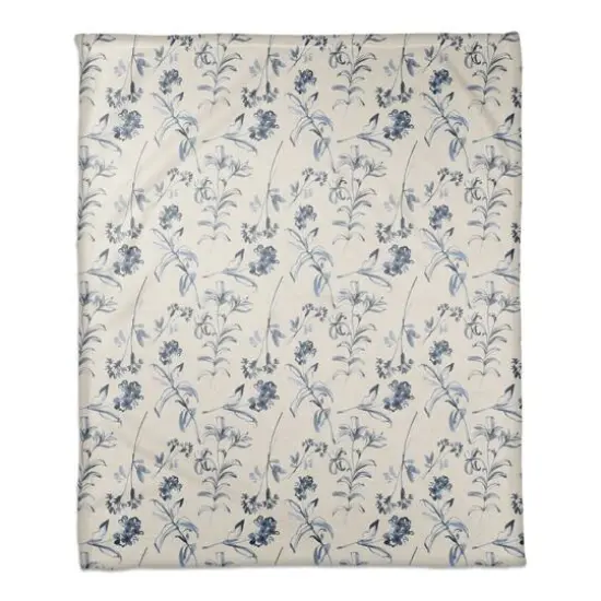 Blue Floral Pattern 50" x 60" Coral Fleece Blanket {1}