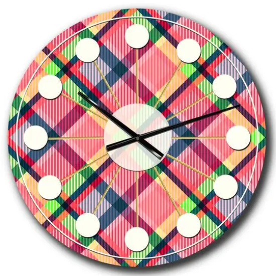 Designart 'Tartan Geometrical Texture I Mid-Century Modern Wall Clock {3}