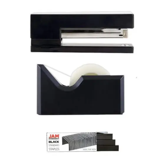 JAM Paper Stapler, Tape Dispenser & Staples Office Trio Kit Black {4}