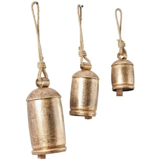 Silver Metal Bohemian Decorative Cow Bell, Set of 3" 13", 10", 8" {3}