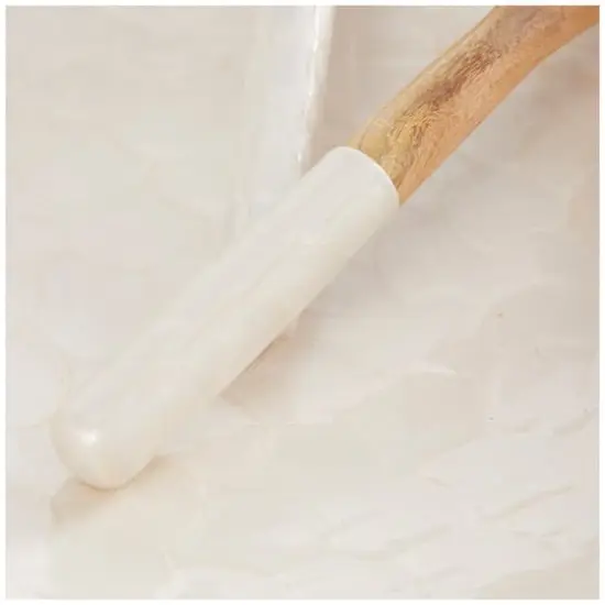 Mango Wood Decorative Bowl with Serving Utensils Set Cream {5}