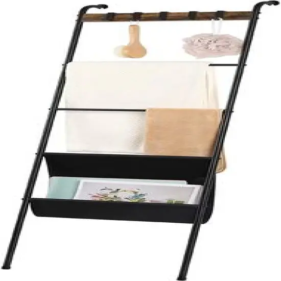 NEX&trade; 64.5" Farmhouse Decorative Ladder with 5 Hooks & Pocket {1}