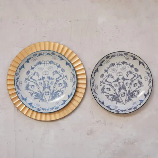 Hello Honey&reg; 10" Blue & Cream Classic Holiday Round Stoneware Plate Set {3}