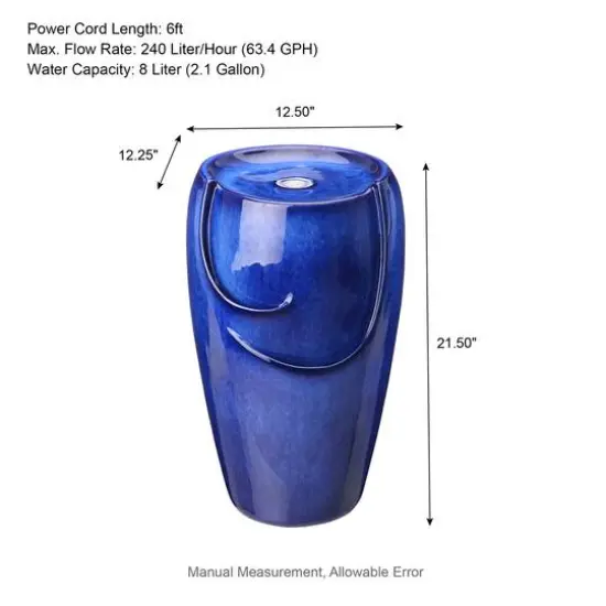 Glitzhome&reg; 20.5" Cobalt Blue LED Ceramic Outdoor Fountain {9}