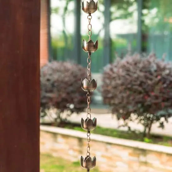 Glitzhome&reg; 8.5ft. Faux Copper Lotus Shaped Rain Chain {4}
