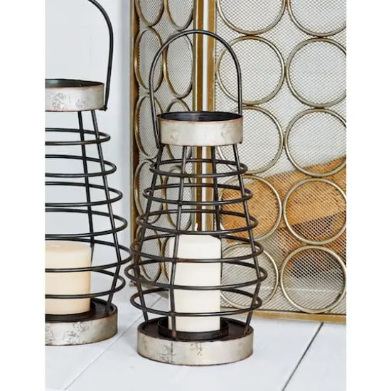 Silver Iron Farmhouse Candle Holder Lantern, 14" x 8" x 8" {7}