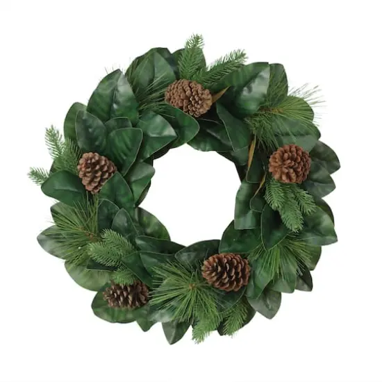 24" Magnolia Leaves & Pinecones Wreath {1}