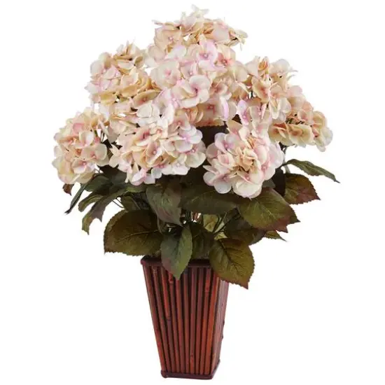 Hydrangea Silk Arrangement in Bamboo Planter {1}