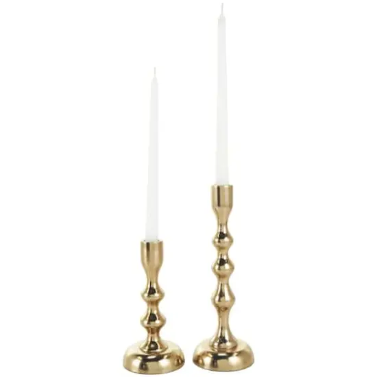Contemporary Aluminum Taper Candle Holder Set Gold {1}