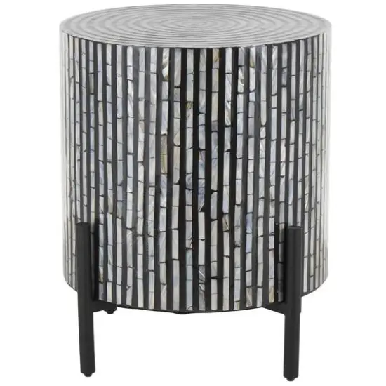 22" Mother of Pearl Shell Accent Table with Black Legs {1}