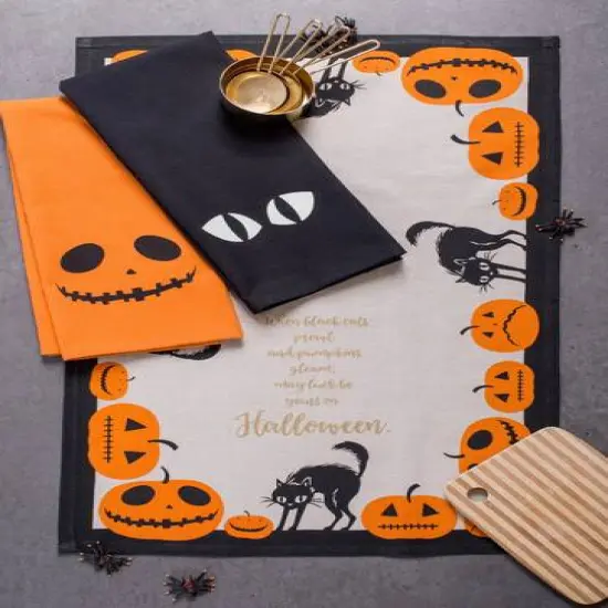 DII® Assorted Jack-O'-Lantern Halloween Printed Dishtowel Set {4}
