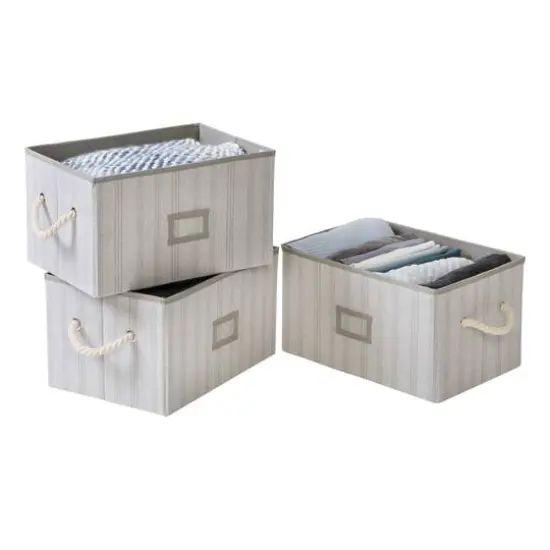 Honey Can Do Gray Stripes Large Collapsible Fabric Storage Bins with Handles, 3ct. {1}