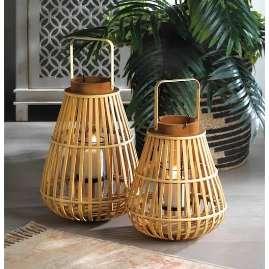 11" Slat Wood Candle Holder Lantern {3}