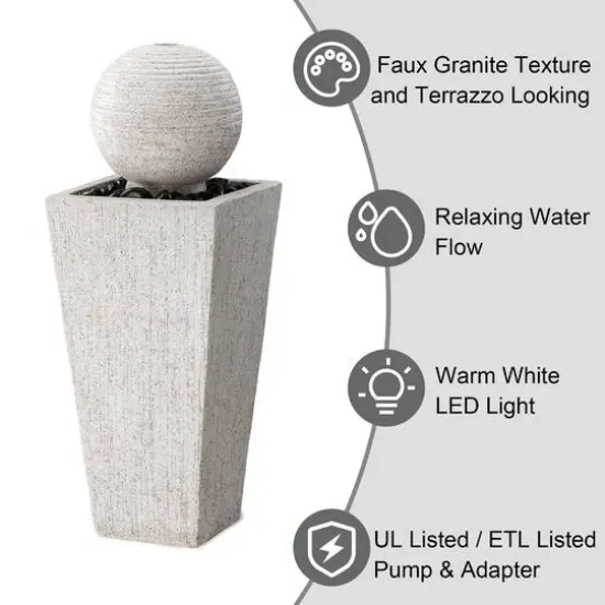 Glitzhome® 32" Rippling Floating Sphere Outdoor Fountain with LED Light {8}