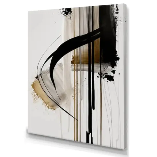 Designart 'Black, White And Gold Expression I' Modern Canvas Wall Art {3}