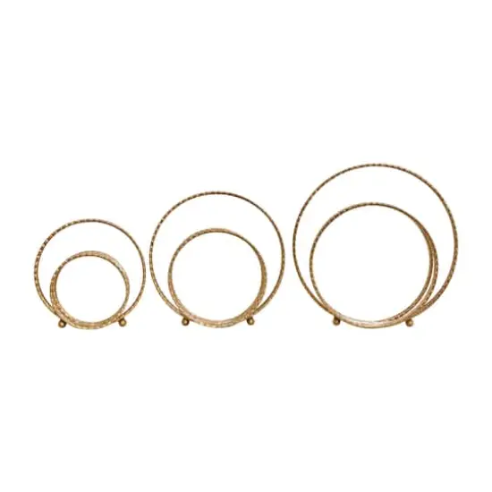 Gold Metal Geometric Layered Ring Sculpture Set {1}