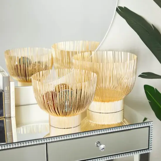 Set of 2" Gold Iron Contemporary Decorative Bowl, 11" x 14" x 14" {8}