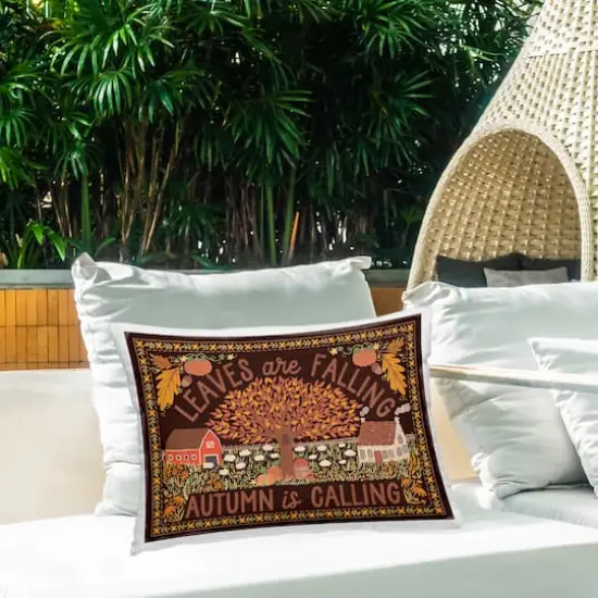 Stupell Industries Leaves Falling on Brown Outdoor Printed Pillow {3}