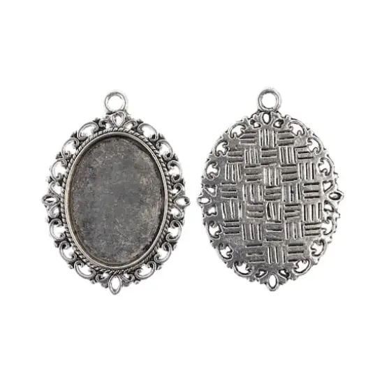 John Bead 38mm Antique Silver Oval Pendant Frames, 3ct. {1}