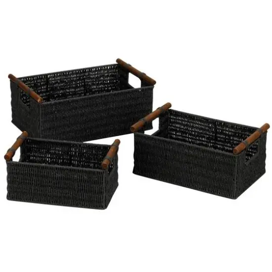 Household Essentials Decorative Woven Basket Set Black {1}