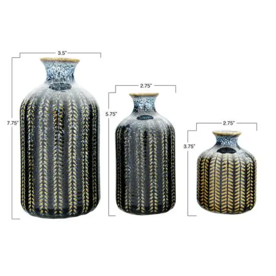 Hello Honey&reg; Embossed Stoneware Vase with Reactive Glaze Finish Set {7}