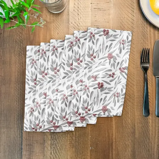 Holly And Leaves 10x10 Cotton Twill Napkin {4}
