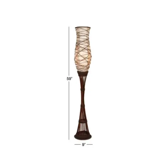 Brown Bamboo and Iron Traditional Floor Lamp, 59" x 10" x 10" {7}