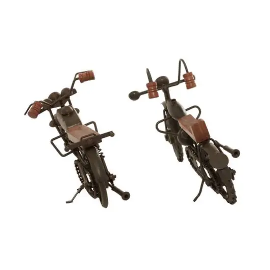 Brown Metal Contemporary Motorcycle Sculpture Set {8}