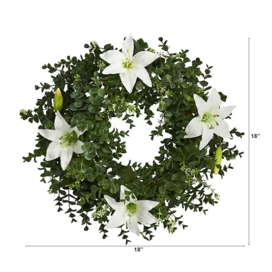 18" Eucalyptus & Lily Double Ring Wreath with Twig Base {3}
