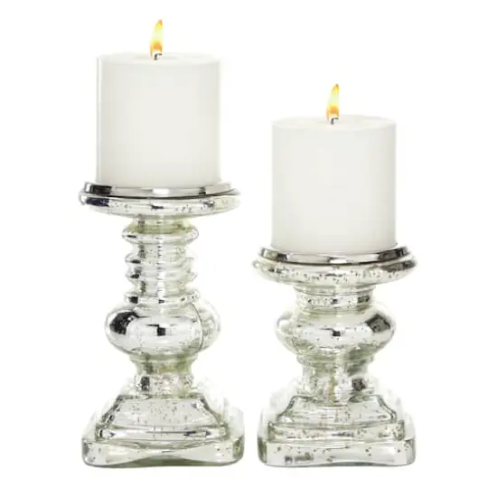 Silver Glass Traditional Candle Holder Set, 2ct. {1}