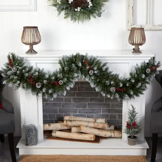 6ft. Pre-Lit LED Snow Tipped Extra Wide Christmas Garland with Pinecones & Berries {6}