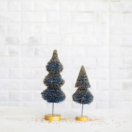 Hello Honey&reg; 8" Blue Sisal Bottle Brush Tree with Gold Glitter & Wood Base {3}