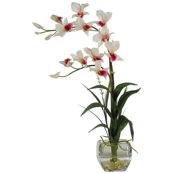 22" Pink Orchid Flower Arrangement in Glass Vase {1}