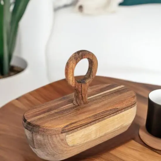 Hello Honey&reg; 5" Acacia Wood Divided Container with Lid {8}