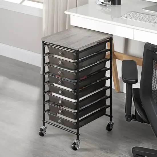 SunnyPoint Wooden Top Compact Rolling Storage 8 Drawers Organizer Mobile Utility Cart Black {3}