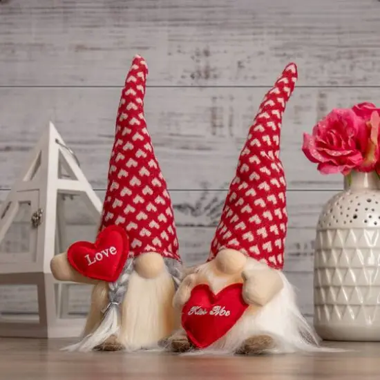 13" Lighted Boy Valentine's Day Gnome With Kiss Me Heart {3}