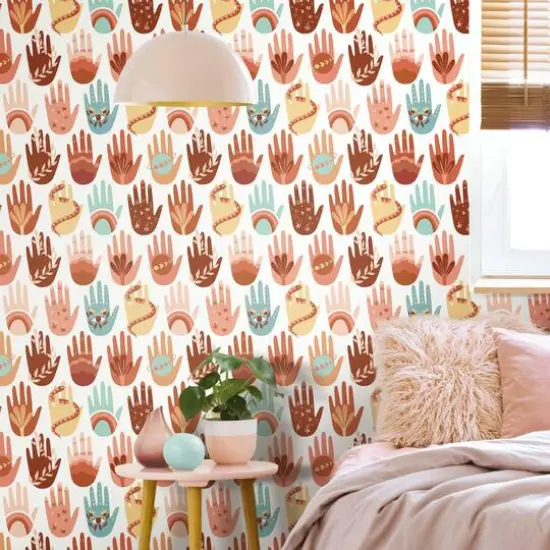 RoomMates Hamsa Peel & Stick Wallpaper White/Teal {4}