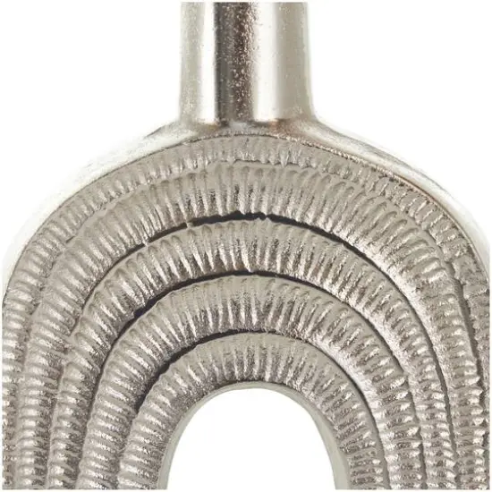 16" Silver Linear Etched Aluminum Circular Vase {7}