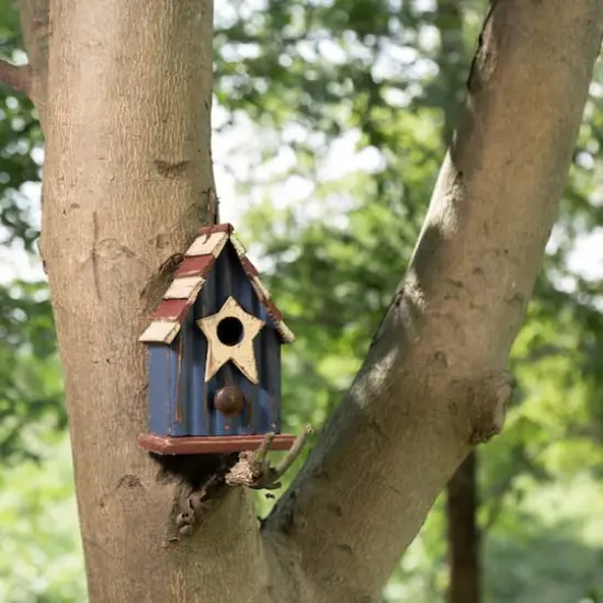 Glitzhome&reg; 9" Solid Wood & Metal Rustic Style Birdhouse {3}
