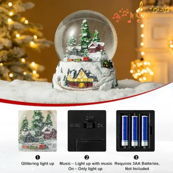 Glitzhome&reg; 8" Lighted Musical Snowflakes Village Waterglobe {8}