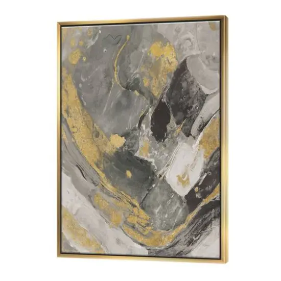 Designart - Marble Gold and Black II - Modern & Contemporary Canvas in Gold Frame {1}