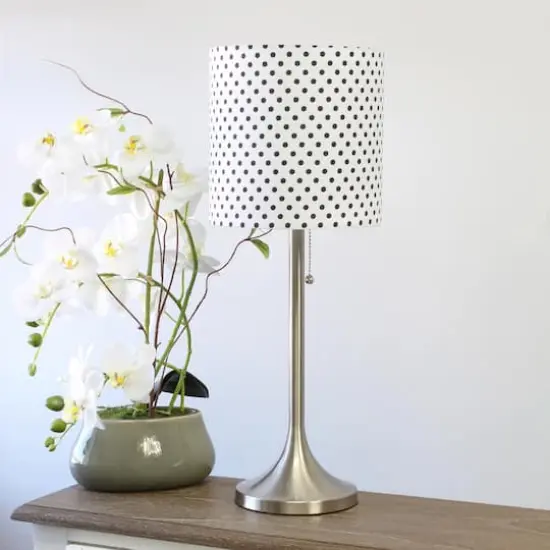 Simple Designs 21.5" Tapered Brushed Nickel Table Lamp with Fabric Drum Shade Polka Dot {5}
