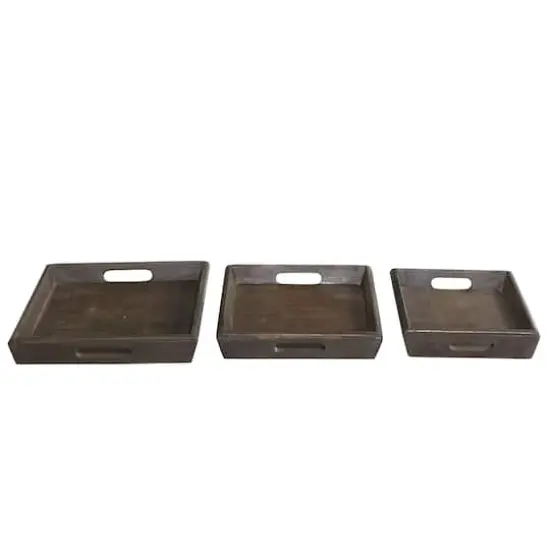 Brown Mango Wood Contemporary Tray Set {3}