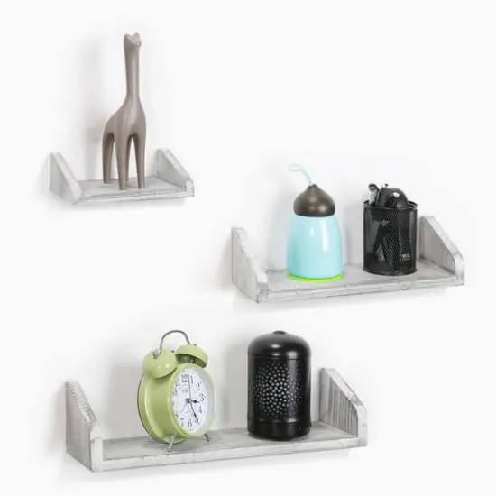 NEX&trade; Rustic White Wall-Mounted Wooden Floating Shelves Set {5}