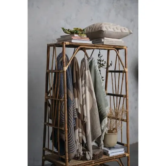 Hello Honey® Blue & Beige Modern Recycled Cotton Throw Blanket with Print & Fringe {4}